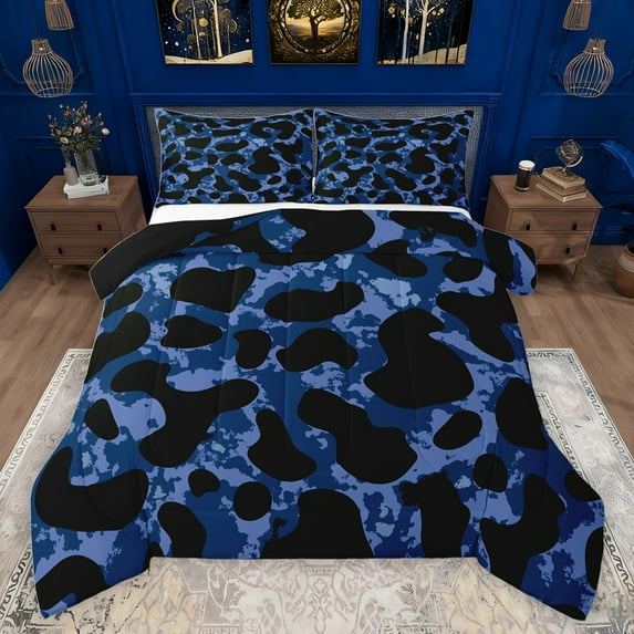 jejeloiu Rustic Leopard Hide Bedding Comforter Set,Jungle Animal Cheetah Twin Comforter Sets,Deepblue Black Bedding Set For Adult,Super Cozy Room Decor Reversible,2-Piece