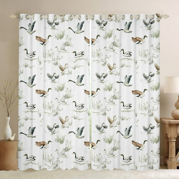 jejeloiu Rustic Lodge Blackout Curtains,Farm Mallard Duck Curtains Pack of 2 (38x45 Each),White Green Window Curtains,Microfiber Bedroom Decor