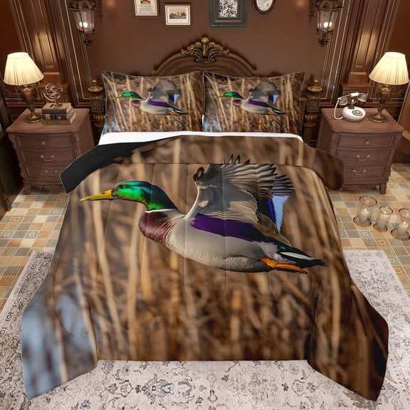 jejeloiu Rustic Mallard Bedding Comforter Set,Wild Duck Hunting Twin Comforter Sets,Cabin Farmhouse Bedding Set For Boys Kids,Super Cozy Room Decor Reversible,2pcs