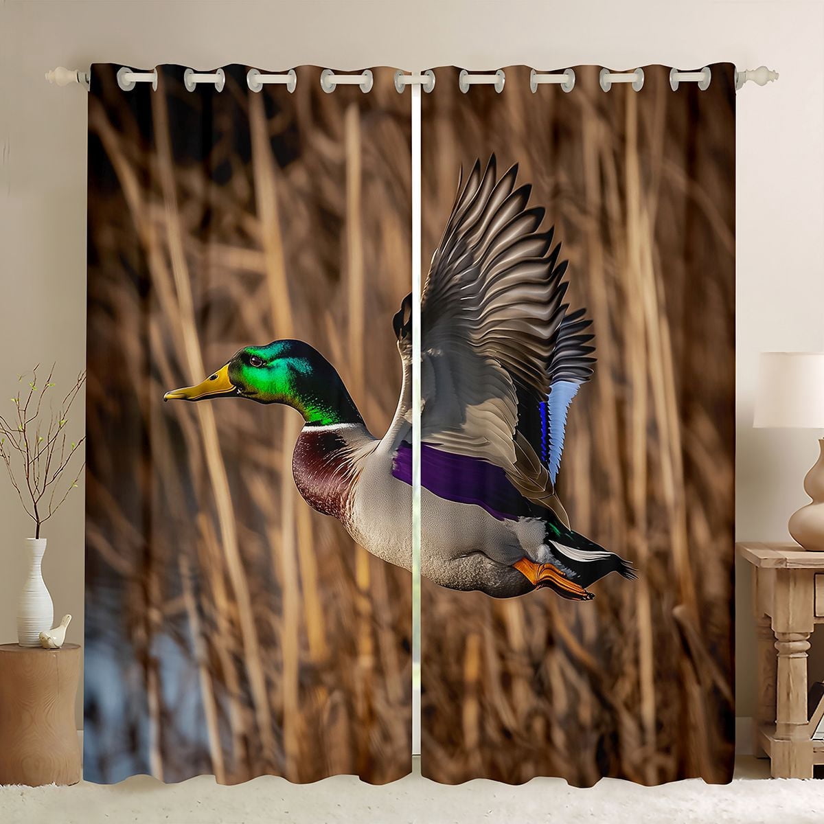 jejeloiu Rustic Mallard Curtains Pack of 2 (42x84 Each),Wild Duck Hunting Curtains Blackout,Cabin Farmhouse Bedroom Curtains For Boys Kids,Super Cozy Room Decor
