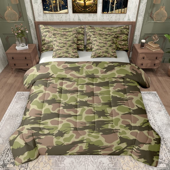 jejeloiu Rustic Mallard Duck 7-Piece Bedding Comforter Set,Vintage Camouflage King Bedding Sets,Brown Green Bed Sheets For Adult,Ultra Soft Home Decor Reversible