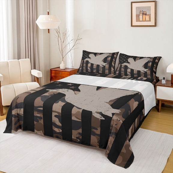 jejeloiu Rustic Mallard Duck Bed Sheets,Country Farmhouse Lodge King Sheets,Brown Camo Camouflage Sheet Set For Adults,Super Cozy Room Decor,4-Piece