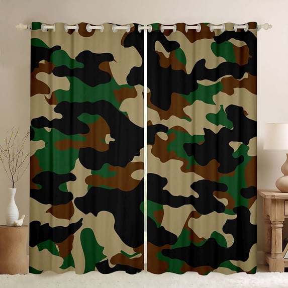 jejeloiu Rustic Mallard Duck Black Out Curtains,Green Brown Camo Curtains Pack of 2 (42x63 Each) For Boys Women