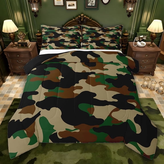 jejeloiu Rustic Mallard Duck Twin Comforter Sets,Green Brown Camo Bedding Set For Boys Women Reversible 2 Pieces