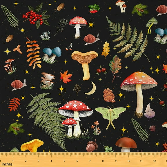 jejeloiu Rustic Mushroom Maples Fabric by the Yard 1 Yard,Tropical Natural Palm Home Decor Fabric by the Yard,Cartoon Botanical Sewing Fabric For Child,Super Cozy Room Decor