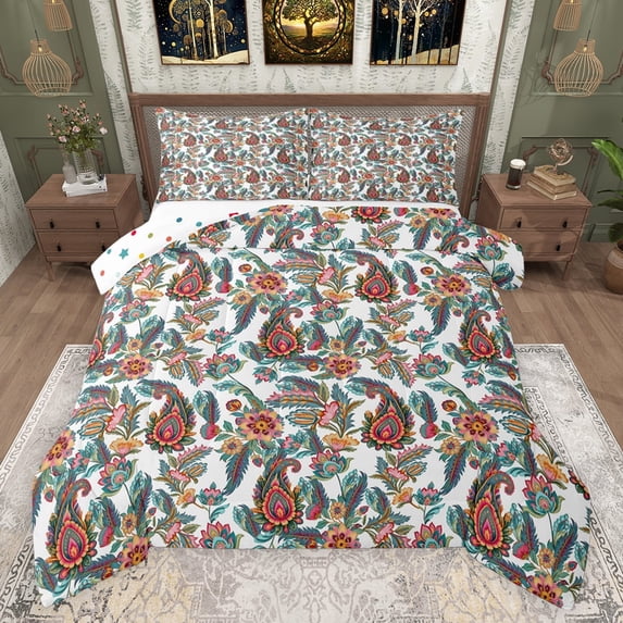 jejeloiu Rustic Paisley Plant Bedding Comforter Set,Retro Flowers Floral Twin Comforter Sets,Tropical Botanical Leaves Bedding Set For Teens,Luxury Bedroom Decor Reversible,2-Piece