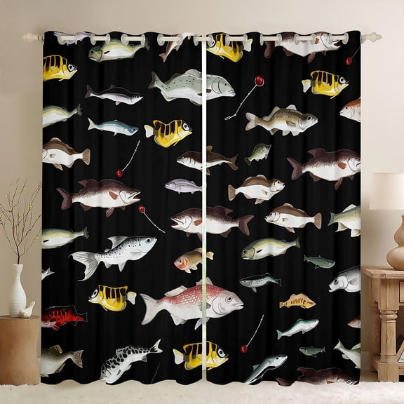 jejeloiu Rustic Pike Fish Curtains Pack of 2 (42x84 Each),Fishing Hunting Theme Curtains Blackout,Country Farmhouse Lodge Bedroom Curtains For Adults,Breathable Home Decor