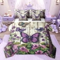 thumbnail image 1 of jejeloiu Rustic Plant Flower 7 Pieces Bedding Comforter Set,Purple Flying Butterfly Full Bedding Set For Men Women Reversible, 1 of 8
