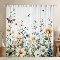 jejeloiu Rustic Plant Flowers Black Out Curtains,White Green Curtains Pack of 2 (42x63 Each) For Girls Kids