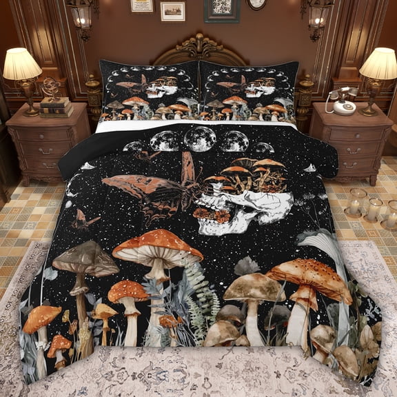 jejeloiu Rustic Plant Mushroom Twin Comforter Sets,Fungus Botanical Bedding Set For Boys Teens Reversible 2 Pieces
