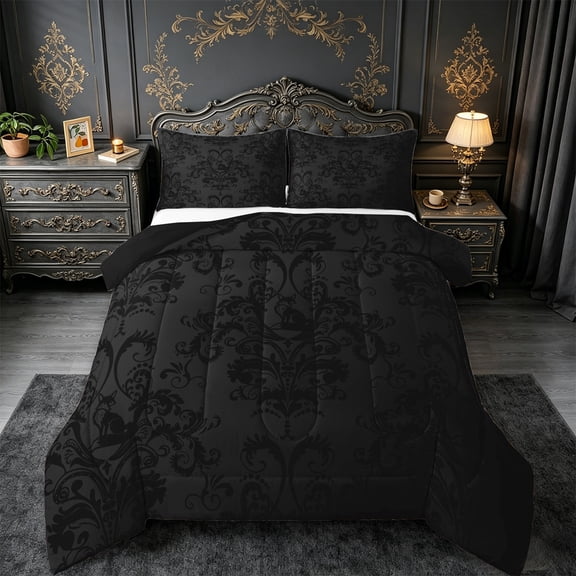 jejeloiu Rustic Victorian Floral Twin Comforter Set (2-Piece) Damask Baroque Fox Breathable Reversible Decor For Teens