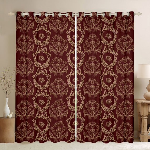 jejeloiu Rustic Victorian Floral Curtains Pack of 2 (42x84 Each),Red Beige Curtains Blackout For Girls Teens