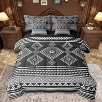 jejeloiu Rustic Western Aztec 7-Piece Twin Bedding Sets,Retro Bohemian Print Bedding Comforter Set,Gray Rhombus Triangle Sheet Sets For Men Women,Microfiber Bedroom Decor Reversible