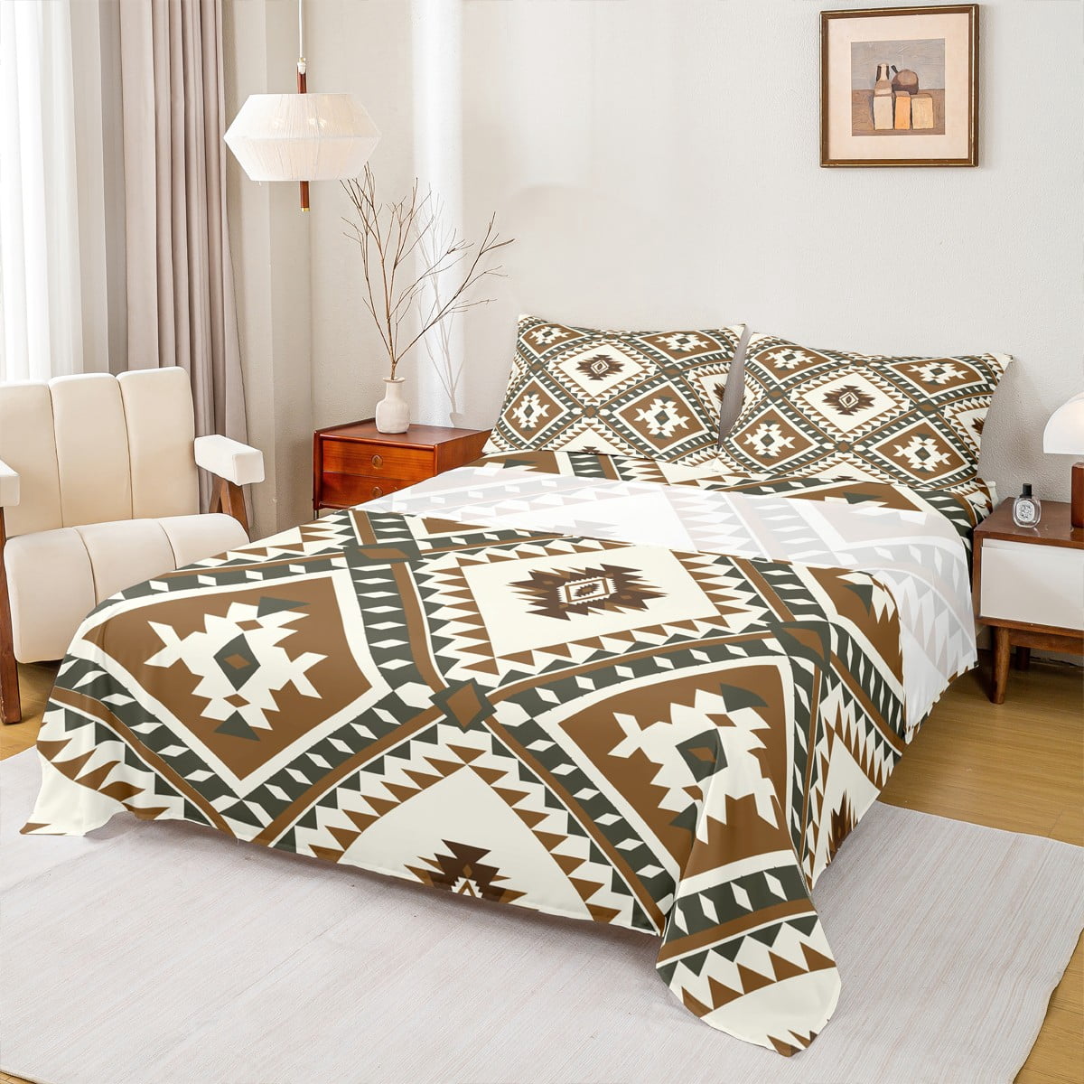 jejeloiu Rustic Western Aztec Bed Sheets,Retro Bohemian Geometric King ...