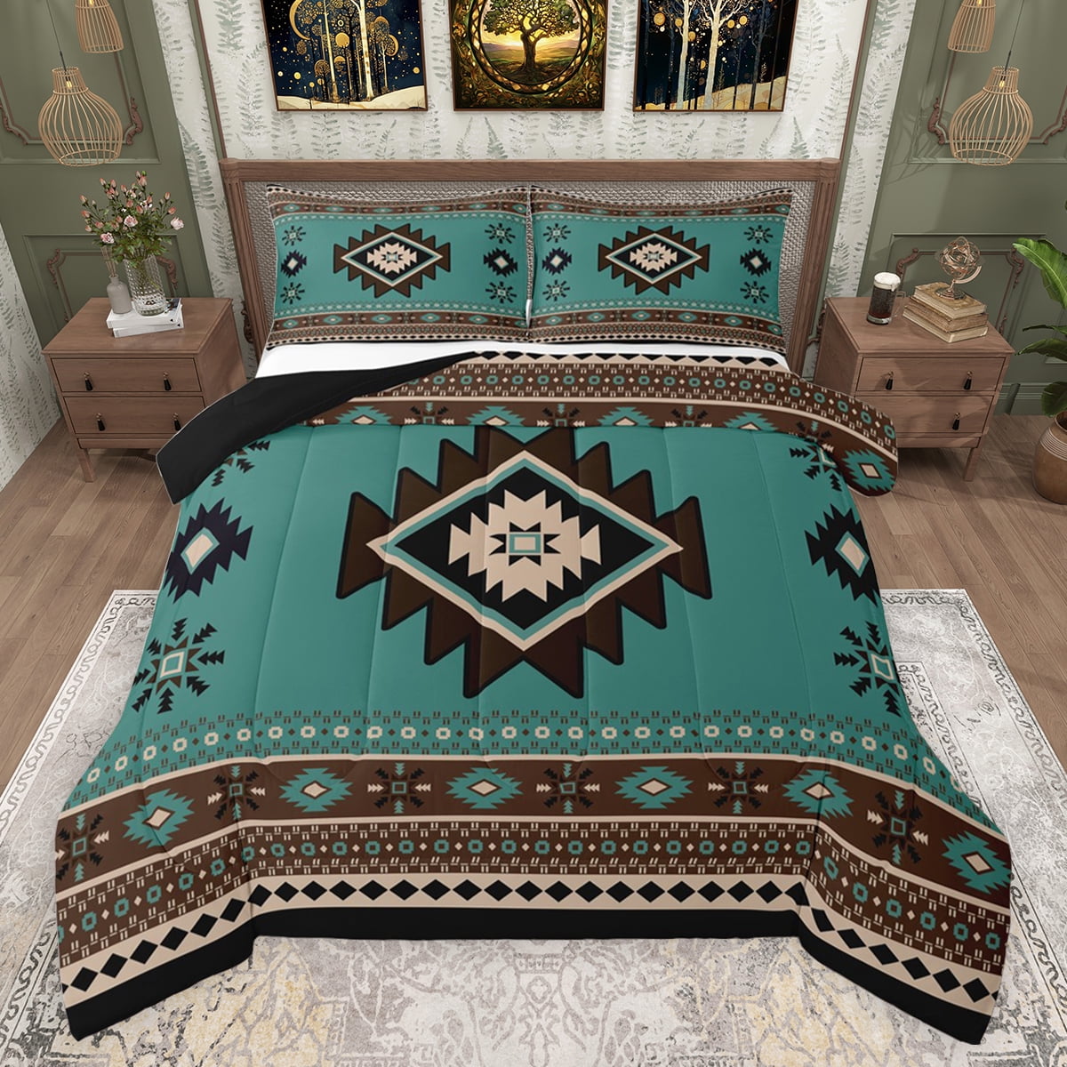 jejeloiu Rustic Western Aztec Bedding Comforter Set,Retro Bohemian ...