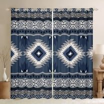 jejeloiu Rustic Western Aztec Black Out Curtains,Bohemian Geometric Pattern Curtains Pack of 2 (42x63 Each),Deepblue White Gray Bedroom Curtains For Kids,Luxury Bedroom Decor