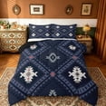 thumbnail image 1 of jejeloiu Rustic Western Aztec Queen Comforter Set,Retro Bohemian Geometric Bedding Sets,Blue Vintage Rhombus Bedding Comforter Set For Men Women,Home Decor Reversible,3pcs, 1 of 8