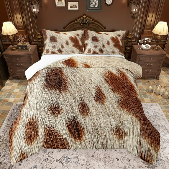 jejeloiu Rustic Western Farmhouse Bedding Comforter Set,Cow Cattle Hide Twin Comforter Sets,Farm Animal Bedding Set For Kids,Ultra Soft Home Decor,2-Piece