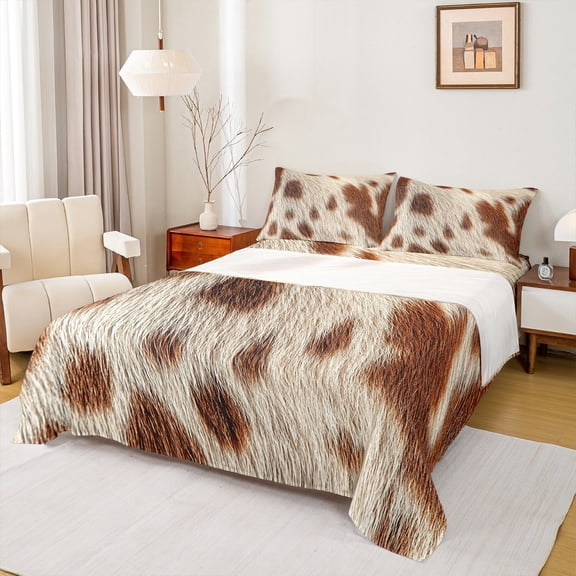 jejeloiu Rustic Western Farmhouse Queen Sheet Sets,Cow Cattle Hide Flat Sheet,Farm Animal Queen Fitted Sheet For Kids,Ultra Soft Home Decor,4pcs