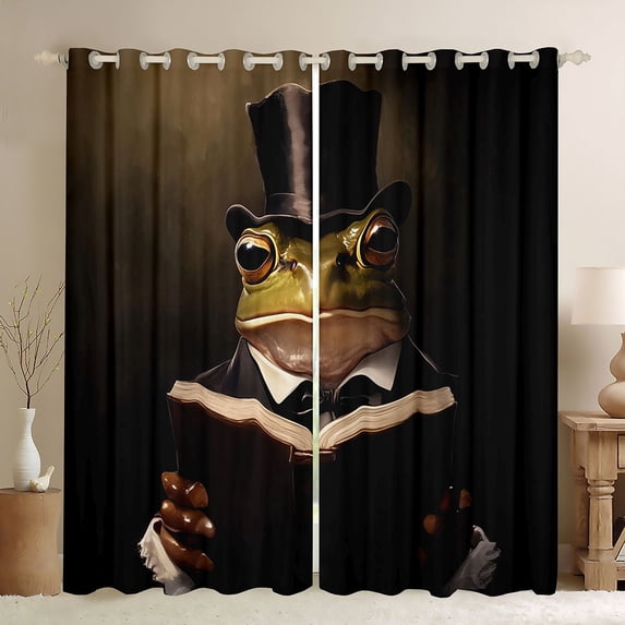 jejeloiu Rustic Wild Frog Blackout Curtains Set of 2 (52x84 Each),Abstract Desgin Window Curtains,Black Green Brown Curtains and Drapes For Kids,Microfiber Bedroom Decor