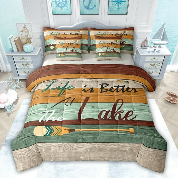 jejeloiu Rustic Wooden Planks 7-Piece Twin Bedding Sets,Green Red Brown Bedding Comforter Set For Boys Girls Reversible