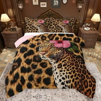 jejeloiu Safari Animal Cheetah Bedding Comforter Set,Chic Leopard Pattern Twin Comforter Sets,Pink Flower Floral Bedding Set For Kids,Breathable Home Decor Reversible,2 Pieces