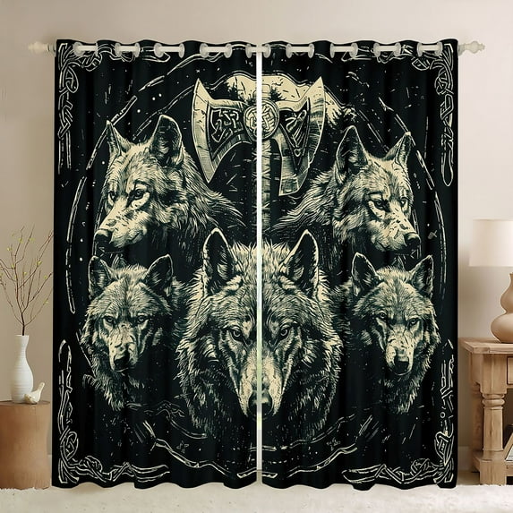 jejeloiu Safari Animal Wolf Blackout Curtains Set of 2 (52x84 Each),Beige Black Window Curtains For Kids