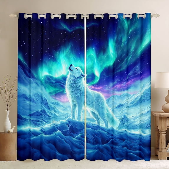 jejeloiu Safari Animal Wolf Blackout Curtains Set of 2 (52x84 Each),Galaxy Starry Sky Window Curtains For Boys Kids