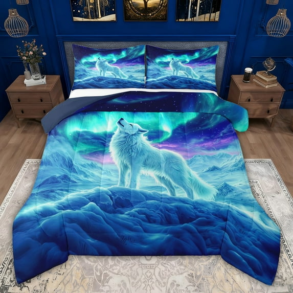 jejeloiu Safari Animal Wolf Queen Comforter Set,Galaxy Starry Sky Bedding Comforter Set For Boys Kids Reversible 3-Piece