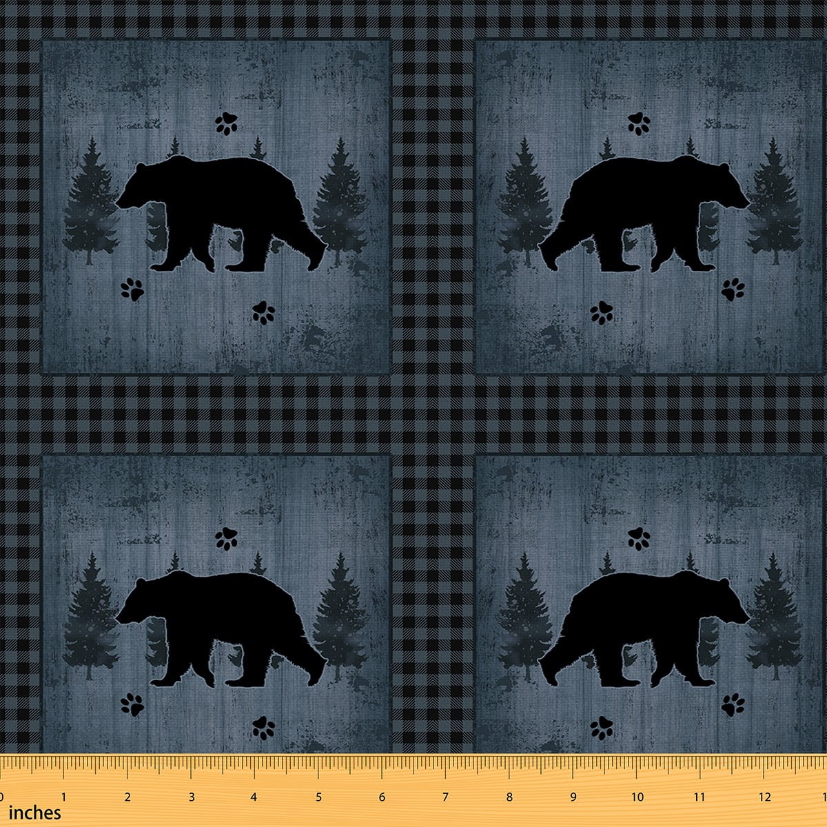jejeloiu Safari Bear Fabric by the Yard 1 Yard,Jungle Wildlife Home Decor Fabric by the Yard,Black Geometric Checkered Sewing Fabric For Tees,Super Cozy Room Decor