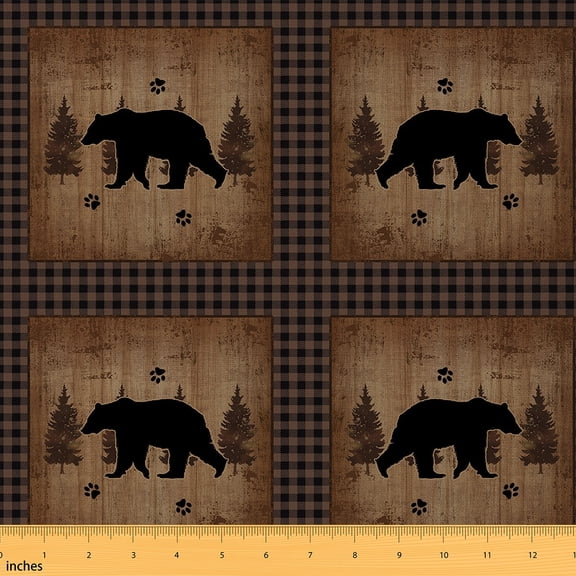 jejeloiu Safari Bear Fabric by the Yard 1 Yard,Jungle Wildlife Home Decor Fabric by the Yard,Brown Geometric Plaid Sewing Fabric For Tees,Super Cozy Room Decor