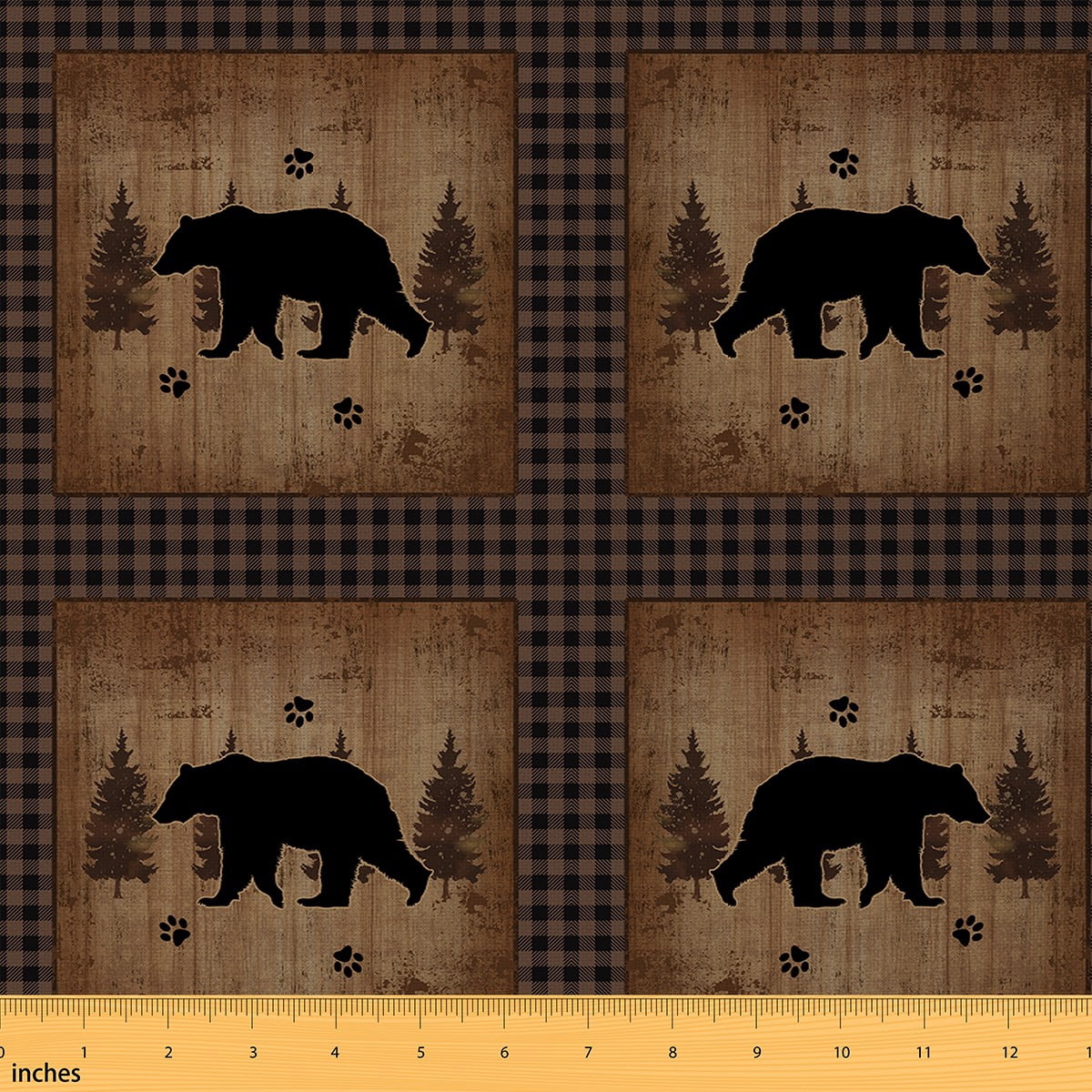 jejeloiu Safari Bear Fabric by the Yard 10 Yards,Jungle Wildlife Room Decor Fabric by the Yard,Brown Geometric Plaid Sewing Fabric For Tees,Super Cozy Room Decor