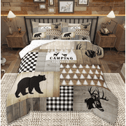 jejeloiu Safari Bear Moose Full Size Comforter Sets,Jungle Wildlife Bedding Comforter Set,Old Barn Door Bedding Sets For Boys Kids,Microfiber Bedroom Decoration Reversible,3-Piece