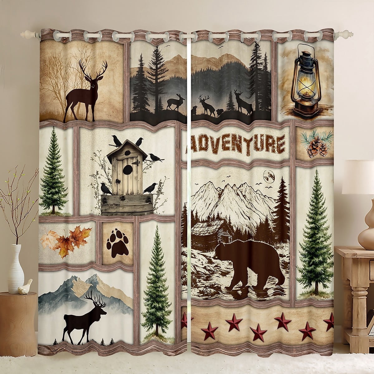 jejeloiu Safari Bear Tiger Blackout Curtains Set of 2 (52x84 Each),Jungle Wildlife Window Curtains,Rustic Farmhouse Cabin Curtains and Drapes,Microfiber Bedroom Decoration
