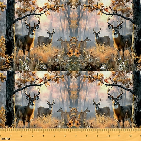 jejeloiu Safari Deer Fabric by the Yard 10 Yards,Jungle Wildlife Room Decor Fabric by the Yard,Rustic Farmhouse Cabin Sewing Fabric For Tees,Super Cozy Room Decor