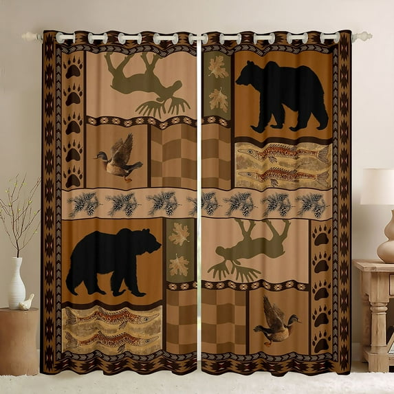 jejeloiu Safari Moose Bear Blackout Curtains Set of 2 (52x84 Each),Rustic Mallard Window Curtains,Fishing And Hunting Curtains and Drapes For Adults,Super Cozy Room Decor
