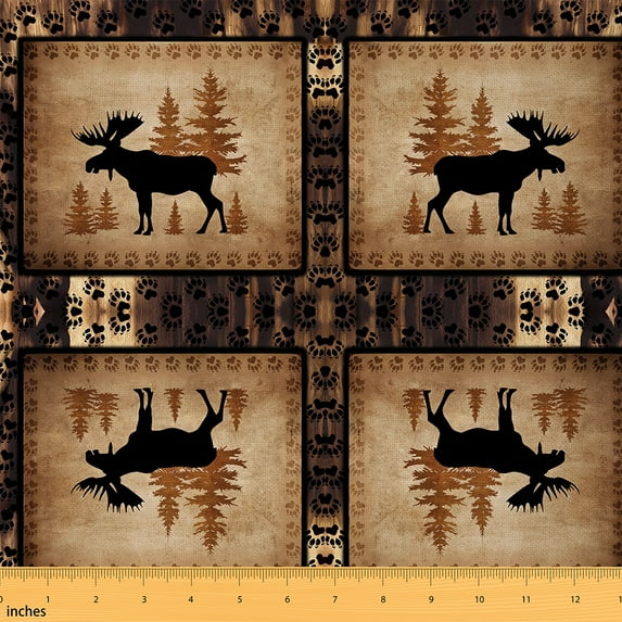 jejeloiu Safari Moose Fabric by the Yard 10 Yards,Tropical Botanical Pine Room Decor Fabric by the Yard,Cute Bear Paws Sewing Fabric For Child,Breathable Home Decor