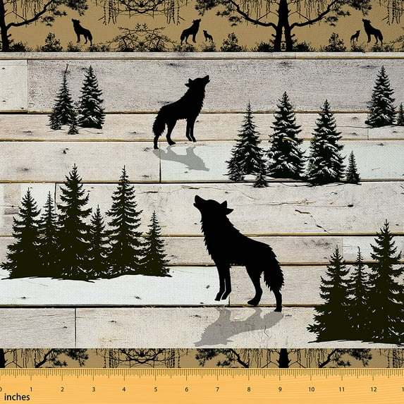 jejeloiu Safari Wolves Fabric by the Yard 1 Yard,Rustic Botanical Pine Home Decor Fabric by the Yard,Old Barn Door Sewing Fabric For Child,Breathable Home Decor