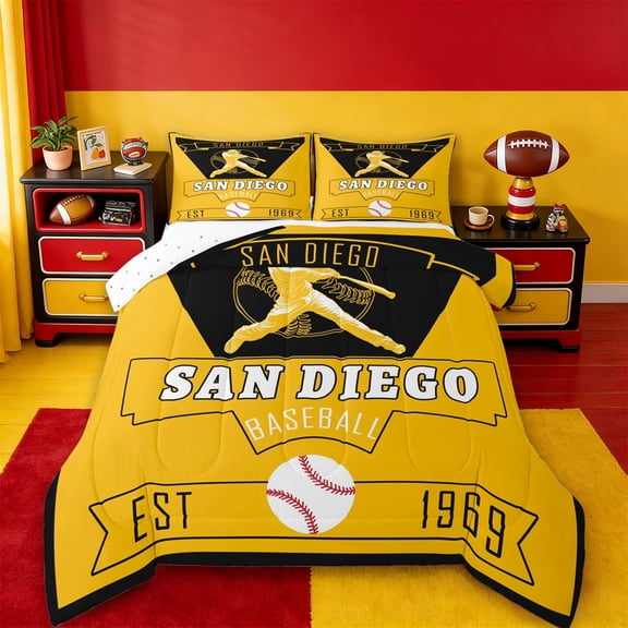 jejeloiu San Diego Full Size Comforter Sets,Ball Game Lover Bedding Comforter Set,Baseball Sport City Bedding Sets For Children,Super Cozy Room Decor Reversible,3pcs