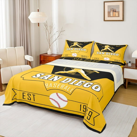 jejeloiu San Diego Full Size Sheets,Ball Game Lover Bed Sheets,Baseball Sport City Sheet Sets For Children,Super Cozy Room Decor,4pcs