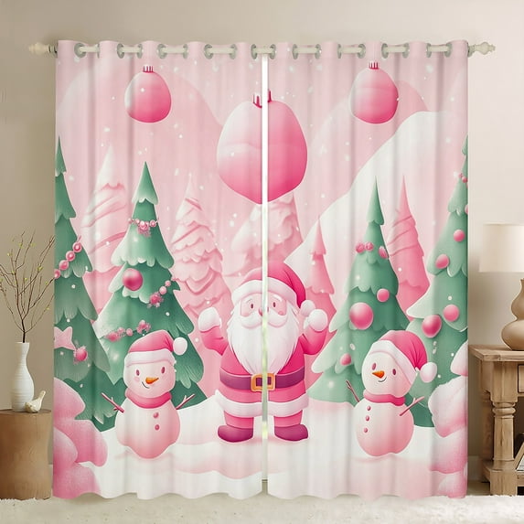 jejeloiu Santa Claus Curtains Pack of 2 (42x84 Each),Christmas Theme Curtains Blackout,Xmas Snowman Tree Bedroom Curtains For Teens,Microfiber Bedroom Decor