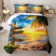 thumbnail image 1 of jejeloiu Sea Beach Sunset Quilt Full For Girls,Coastal Palm Seashell Full Bedspread Sets,Golden Yellow,3 Pieces, 1 of 7