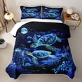 thumbnail image 1 of jejeloiu Sea Turtle Print Bed Spread Queen,Vintage Ocean Animal Queen Coverlet Set For Boys,Blue Black,3 Pieces, 1 of 7