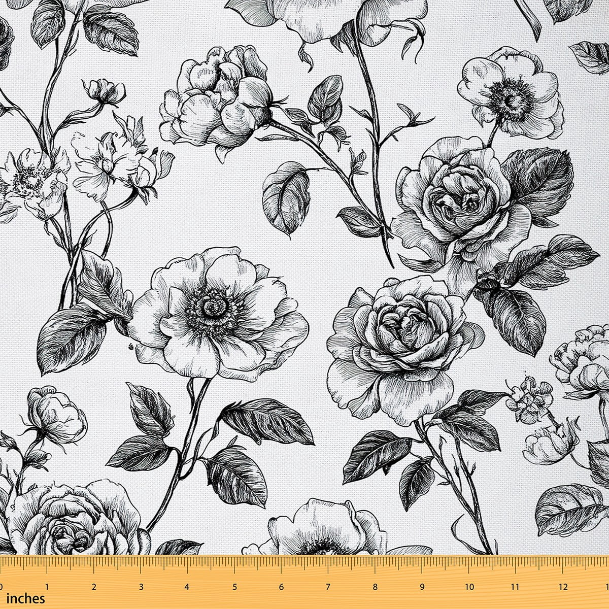 jejeloiu Sketch Floral Rose Fabric by the Yard 10 Yards,Country Flower Room Decor Fabric by the Yard,Natural Theme Sewing Fabric For Girls Boys,Breathable Home Decor