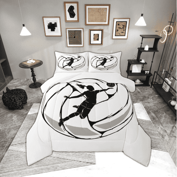 jejeloiu Sketch Volleyball Bedding Comforter Set.Girls Ball Player Twin Comforter Sets,Sports Theme Bedding Set For Child,Super Cozy Room Decor,2-Piece