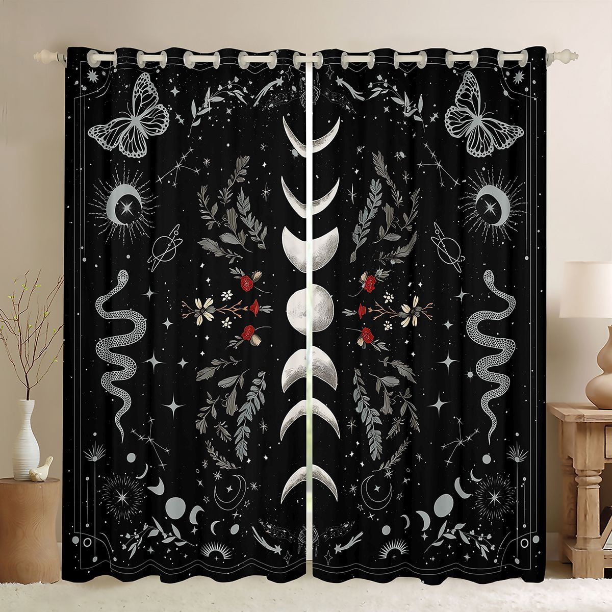 Snake Curtains jejeloiu Snake Curtains Pack of 2 (42x84 Each),Rustic Flowers Leaf ...