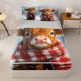 thumbnail image 1 of jejeloiu Snowy Highland Cow Zipper Full Size Comforter Sets with Fitted Sheet and 2 Pillowcases Kids,Winter Farm Print Zipper Bedding Set,Reversible,4 Pieces, 1 of 7