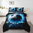 thumbnail image 1 of jejeloiu Socer Game King Size Comforter Sets,Football Sport Bedding Comforter Set,Blue Black White Bedding Set For Children,Microfiber Bedroom Decor Reversible,3pcs, 1 of 8