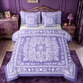 thumbnail image 1 of jejeloiu Soft Boho 7pcs Queen Bedding For Men Women,Paisley Pattern Bedding Comforter Set Queen,Purple White,Light Gray Reversible, 1 of 7