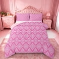 thumbnail image 1 of jejeloiu Soft Damask Full Size Comforter Sets For Girls,Pastel Pattern Bedding Comforter Set,Pink White,Pink Reversible,3-Piece,1 Comforter and 2 Pillowcases, 1 of 7